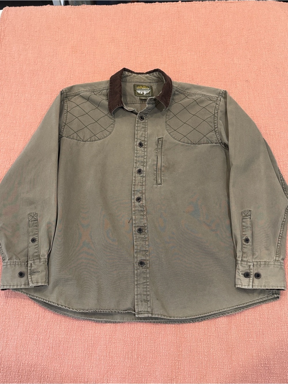 Eddie Bauer vintage Button-Front canvas Shirt Corduroy Collar & inner cuff